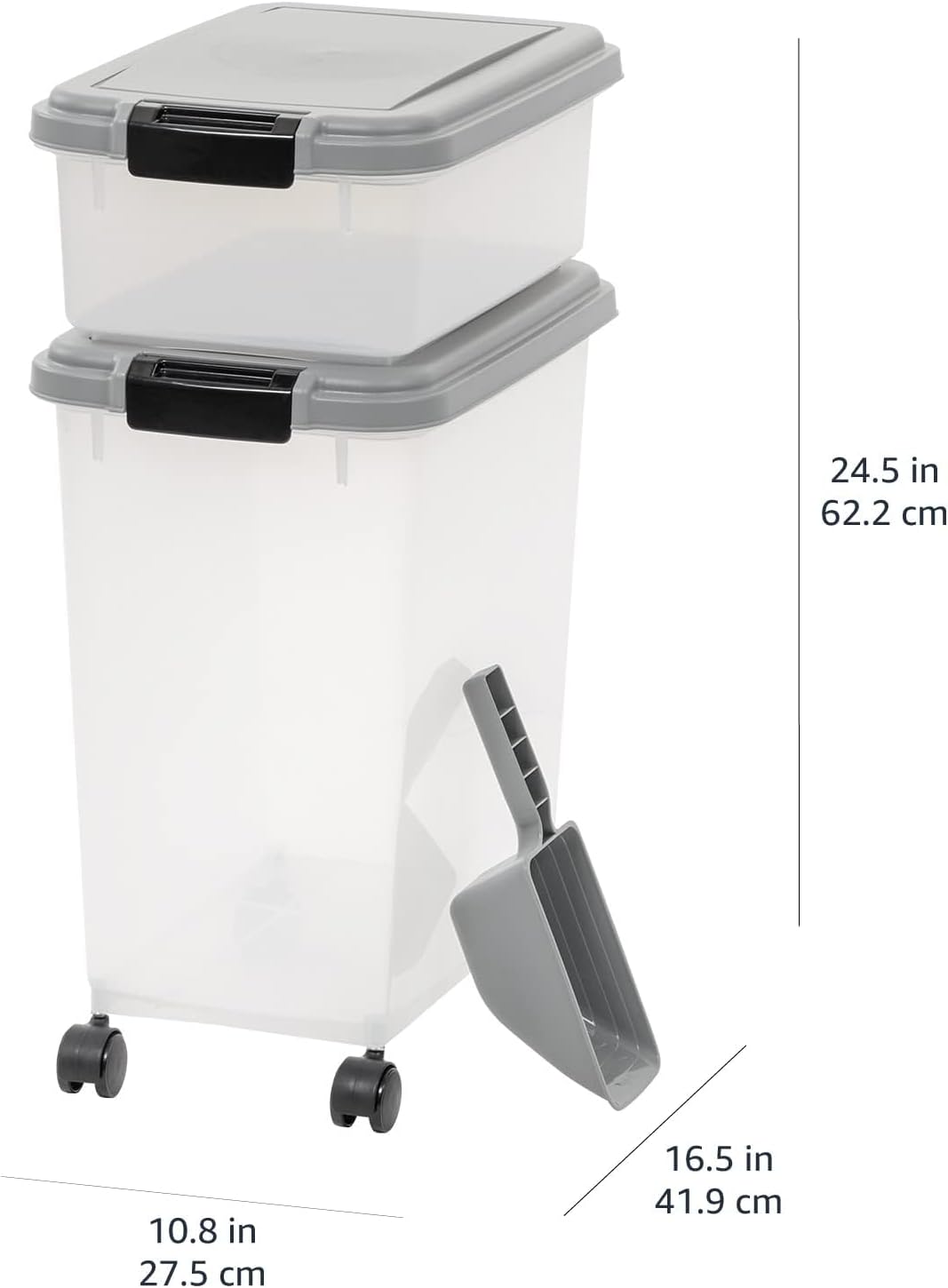 Amazon Basics 3-Piece Airtight Pet Food Storage Container Combo with Scoop, BPA Free, Removable Wheels, 33 QT + 12 QT