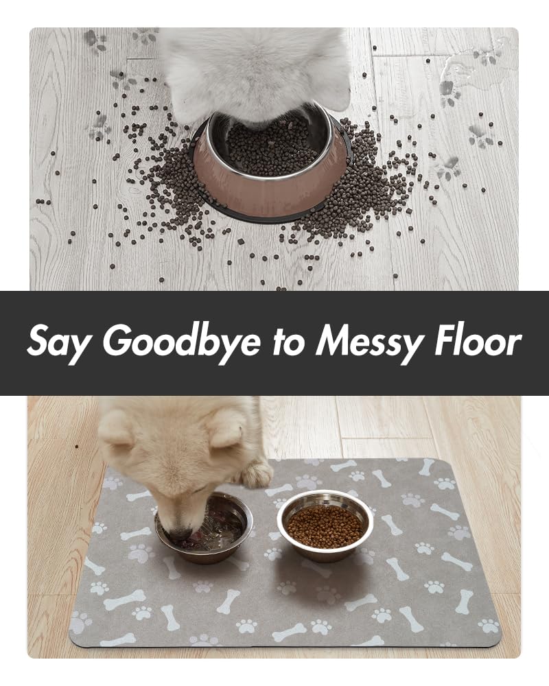 MontVoo-Absorbent Pet Feeding Mat-No Stains Pet Mat for Food and Water Bowl-Quick Dry Cat & Dog Food Mat Water Dispenser Mat-Pet Supplies Mat-Dog Water Bowl Mat for Messy Drinker,（Brown,16"x24"）