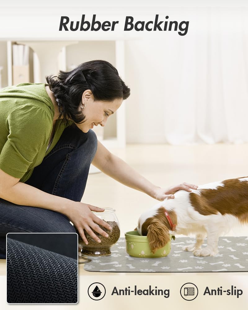 MontVoo-Absorbent Pet Feeding Mat-No Stains Pet Mat for Food and Water Bowl-Quick Dry Cat & Dog Food Mat Water Dispenser Mat-Pet Supplies Mat-Dog Water Bowl Mat for Messy Drinker,（Brown,16"x24"）
