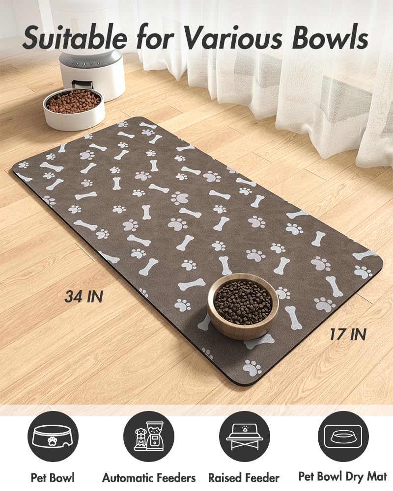 MontVoo-Absorbent Pet Feeding Mat-No Stains Pet Mat for Food and Water Bowl-Quick Dry Cat & Dog Food Mat Water Dispenser Mat-Pet Supplies Mat-Dog Water Bowl Mat for Messy Drinker,（Brown,16"x24"）