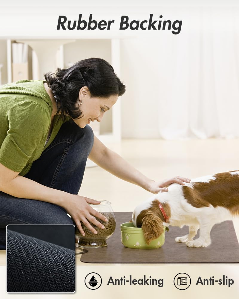 MontVoo-Absorbent Pet Feeding Mat-No Stains Pet Mat for Food and Water Bowl-Quick Dry Cat & Dog Food Mat Water Dispenser Mat-Pet Supplies Mat-Dog Water Bowl Mat for Messy Drinker,（Brown,16"x24"）