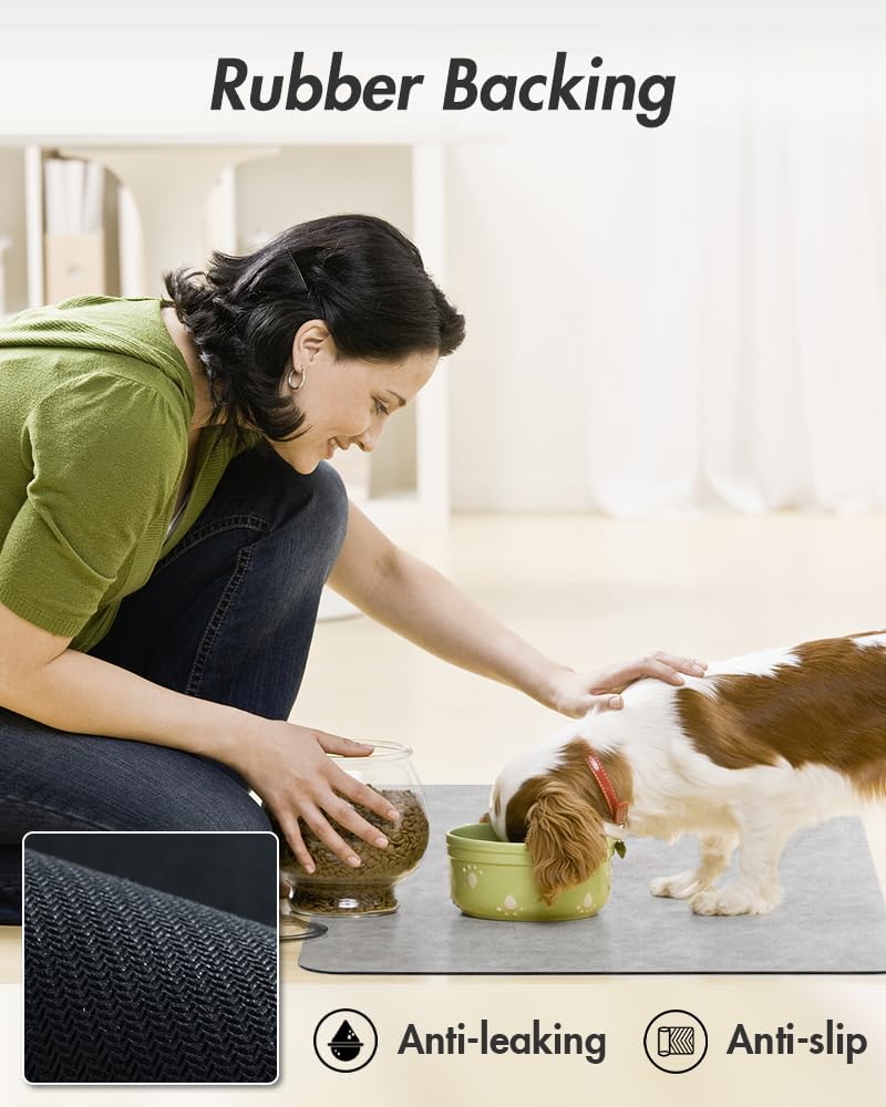 MontVoo-Absorbent Pet Feeding Mat-No Stains Pet Mat for Food and Water Bowl-Quick Dry Cat & Dog Food Mat Water Dispenser Mat-Pet Supplies Mat-Dog Water Bowl Mat for Messy Drinker,（Brown,16"x24"）
