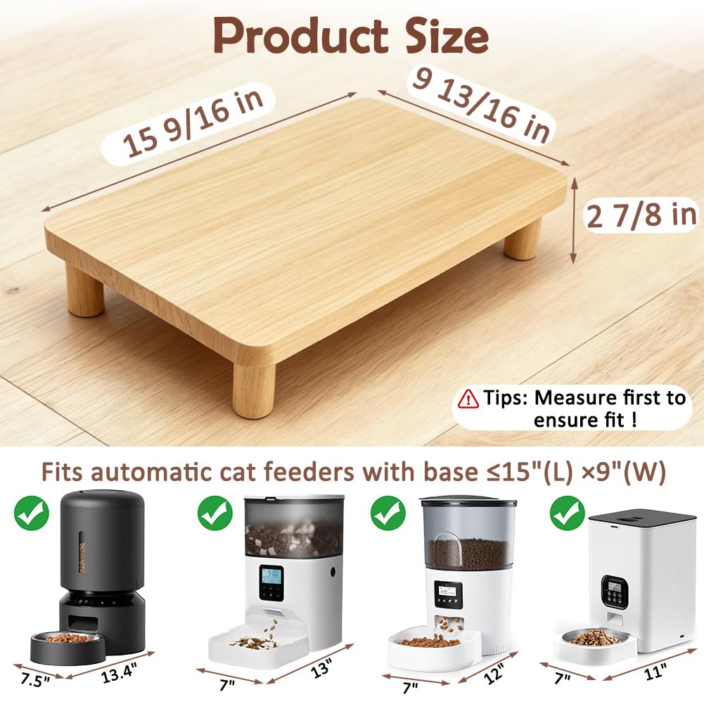 SZEE Cat Food Stand, Elevated Cat Feeder Stand for Automatic Feeder & Bowls | Lifted Cat Food Table Station, Raises Feeder/Bowl by 2 3/8", Relieves Spine and Joints Noticeably on Pets - Solid Pine Wood