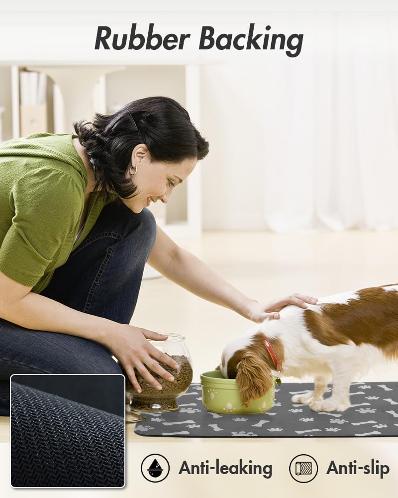 MontVoo-Absorbent Pet Feeding Mat-No Stains Pet Mat for Food and Water Bowl-Quick Dry Cat & Dog Food Mat Water Dispenser Mat-Pet Supplies Mat-Dog Water Bowl Mat for Messy Drinker,（Brown,16"x24"）