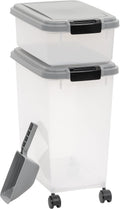 Amazon Basics 3-Piece Airtight Pet Food Storage Container Combo with Scoop, BPA Free, Removable Wheels, 33 QT + 12 QT