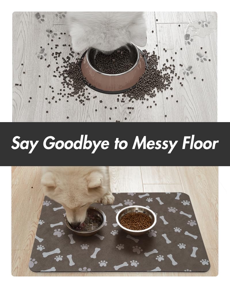 MontVoo-Absorbent Pet Feeding Mat-No Stains Pet Mat for Food and Water Bowl-Quick Dry Cat & Dog Food Mat Water Dispenser Mat-Pet Supplies Mat-Dog Water Bowl Mat for Messy Drinker,（Brown,16"x24"）