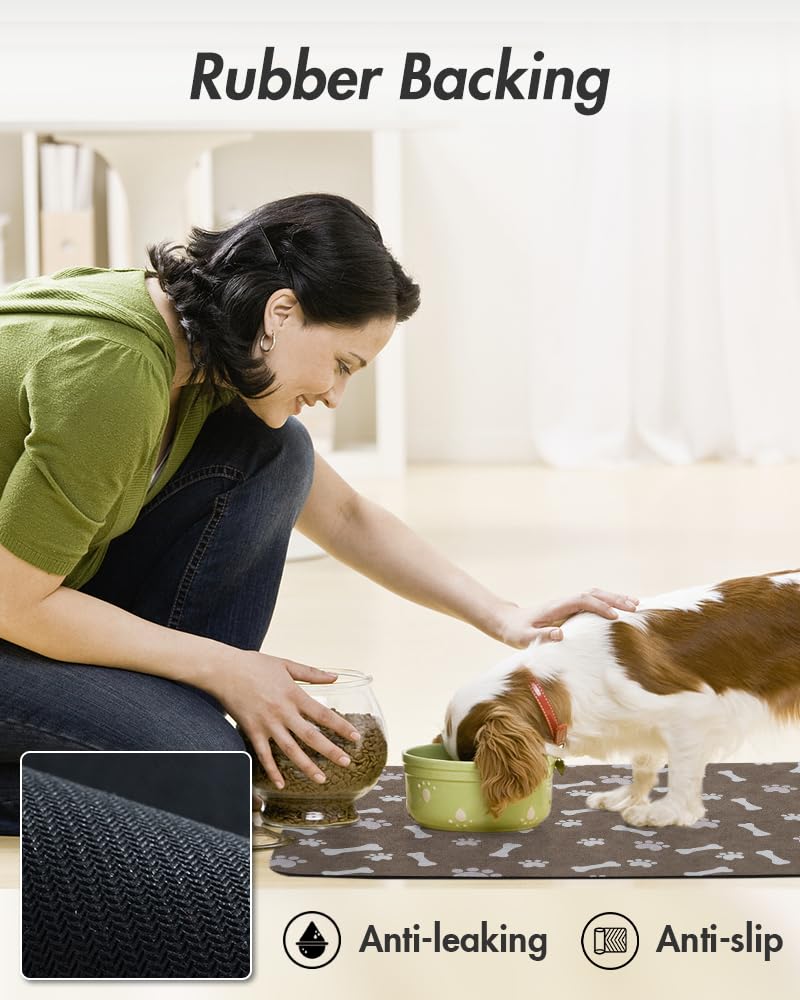 MontVoo-Absorbent Pet Feeding Mat-No Stains Pet Mat for Food and Water Bowl-Quick Dry Cat & Dog Food Mat Water Dispenser Mat-Pet Supplies Mat-Dog Water Bowl Mat for Messy Drinker,（Brown,16"x24"）