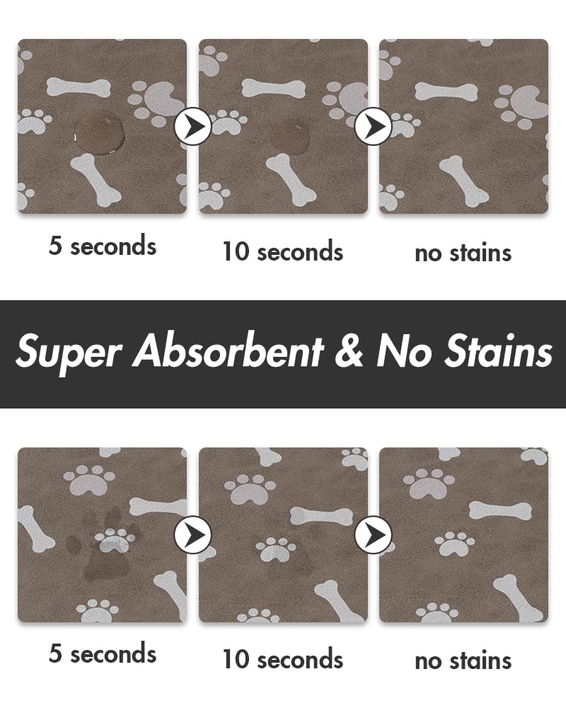 MontVoo-Absorbent Pet Feeding Mat-No Stains Pet Mat for Food and Water Bowl-Quick Dry Cat & Dog Food Mat Water Dispenser Mat-Pet Supplies Mat-Dog Water Bowl Mat for Messy Drinker,（Brown,16"x24"）