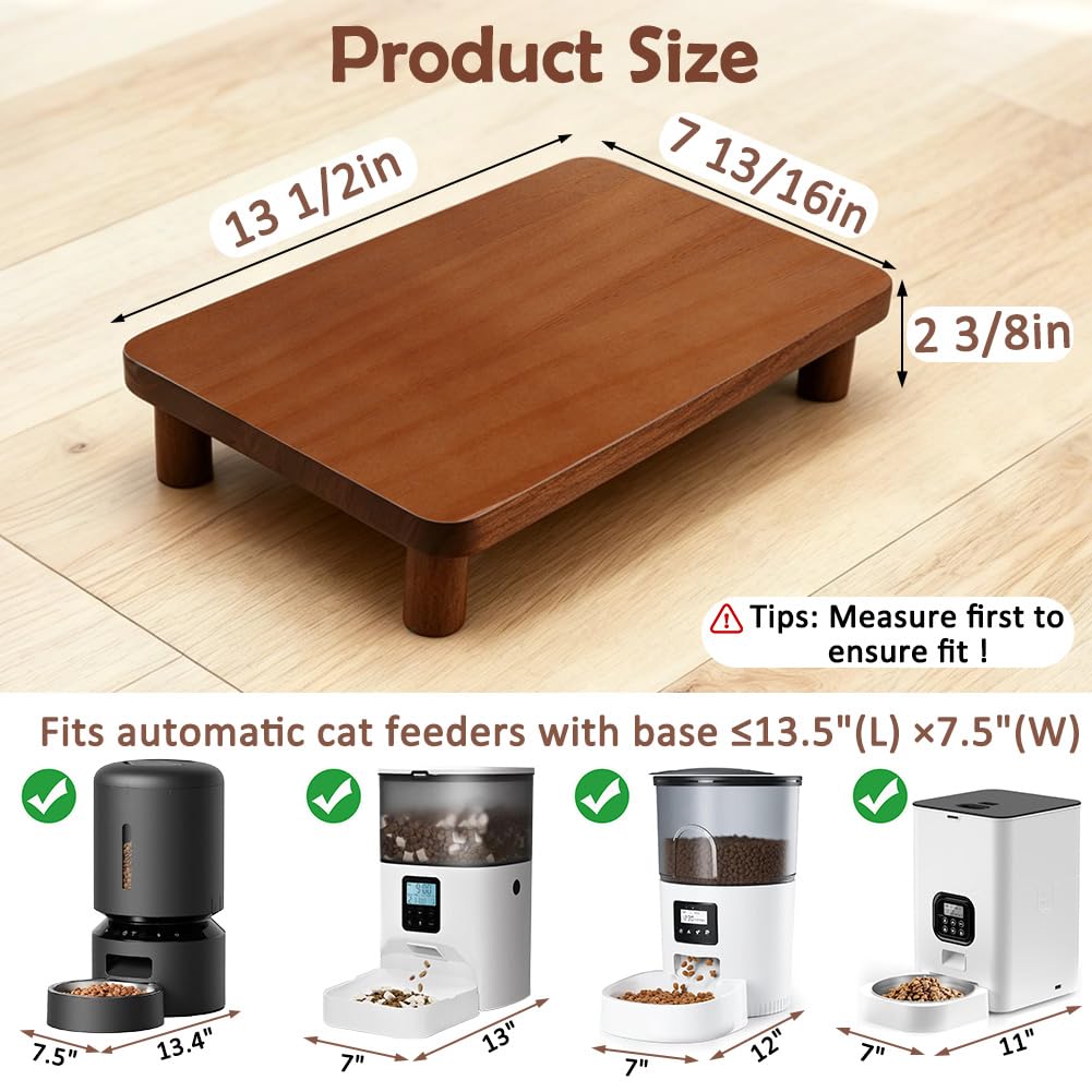 SZEE Cat Food Stand, Elevated Cat Feeder Stand for Automatic Feeder & Bowls | Lifted Cat Food Table Station, Raises Feeder/Bowl by 2 3/8", Relieves Spine and Joints Noticeably on Pets - Solid Pine Wood