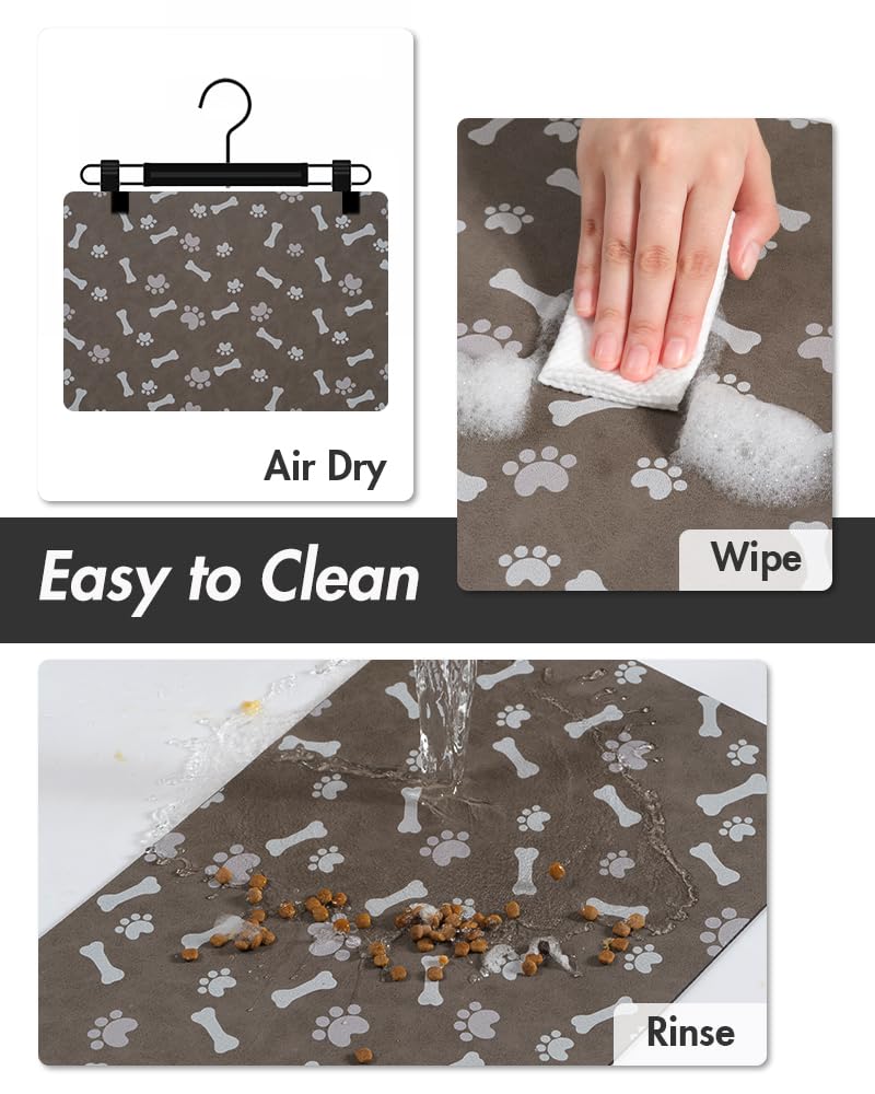 MontVoo-Absorbent Pet Feeding Mat-No Stains Pet Mat for Food and Water Bowl-Quick Dry Cat & Dog Food Mat Water Dispenser Mat-Pet Supplies Mat-Dog Water Bowl Mat for Messy Drinker,（Brown,16"x24"）