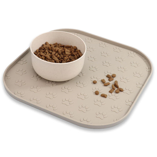 2 Pack Pet Feeding Mats, Waterproof Anti-Slip Placemats for Dog Cat Bowl Silicone Pet Food Mat, Raised Edge Prevent Spills on Floor & Carpet, Dishwasher Safe (2 Black, 11" x 11")
