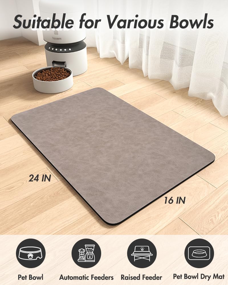 MontVoo-Absorbent Pet Feeding Mat-No Stains Pet Mat for Food and Water Bowl-Quick Dry Cat & Dog Food Mat Water Dispenser Mat-Pet Supplies Mat-Dog Water Bowl Mat for Messy Drinker,（Brown,16"x24"）