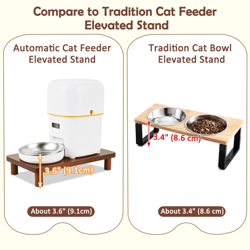 SZEE Cat Food Stand, Elevated Cat Feeder Stand for Automatic Feeder & Bowls | Lifted Cat Food Table Station, Raises Feeder/Bowl by 2 3/8", Relieves Spine and Joints Noticeably on Pets - Solid Pine Wood