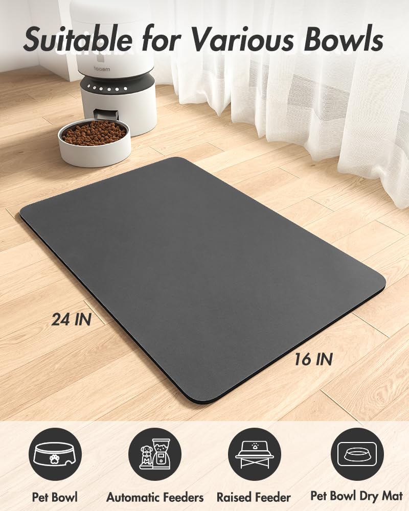 MontVoo-Absorbent Pet Feeding Mat-No Stains Pet Mat for Food and Water Bowl-Quick Dry Cat & Dog Food Mat Water Dispenser Mat-Pet Supplies Mat-Dog Water Bowl Mat for Messy Drinker,（Brown,16"x24"）