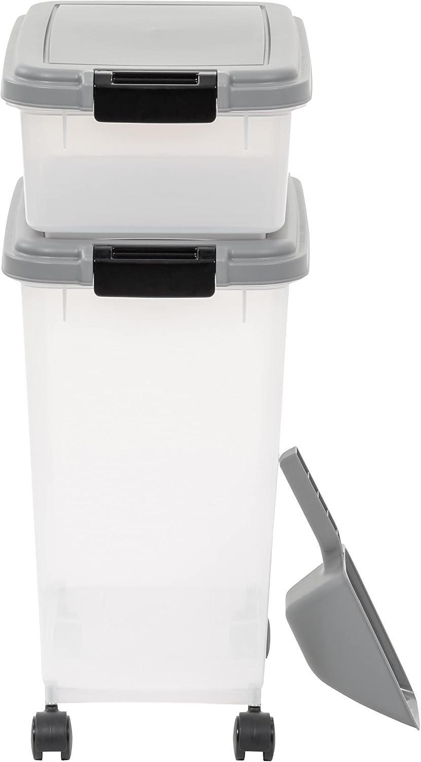 Amazon Basics 3-Piece Airtight Pet Food Storage Container Combo with Scoop, BPA Free, Removable Wheels, 33 QT + 12 QT