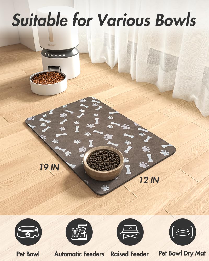 MontVoo-Absorbent Pet Feeding Mat-No Stains Pet Mat for Food and Water Bowl-Quick Dry Cat & Dog Food Mat Water Dispenser Mat-Pet Supplies Mat-Dog Water Bowl Mat for Messy Drinker,（Brown,16"x24"）