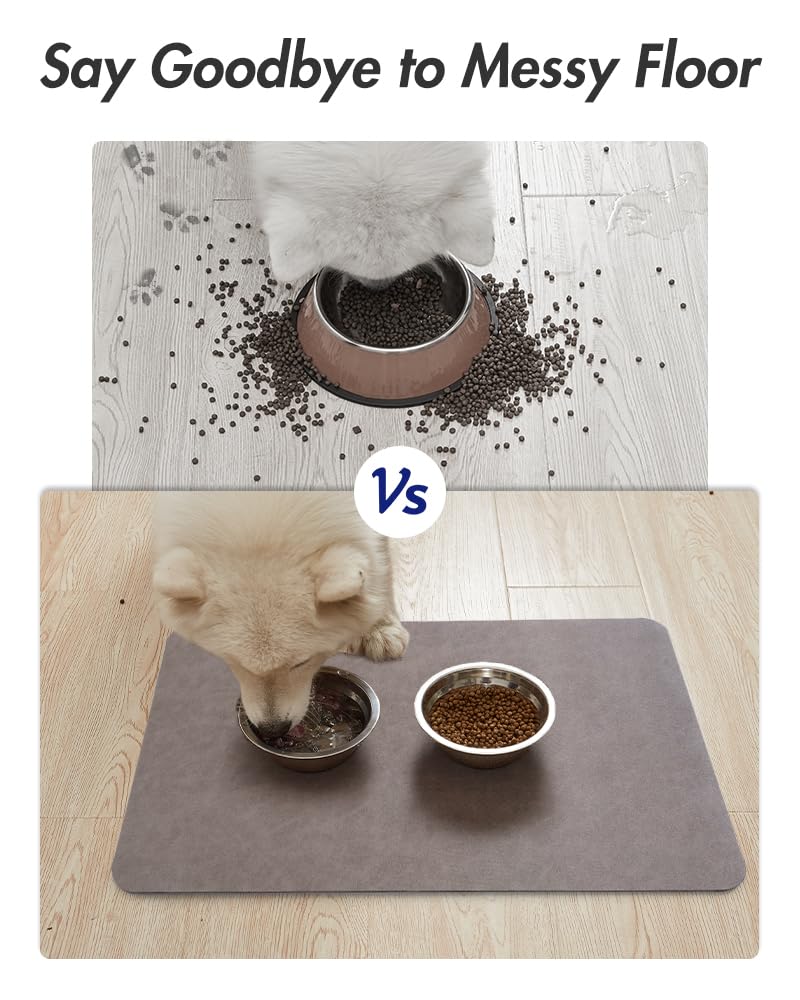 MontVoo-Absorbent Pet Feeding Mat-No Stains Pet Mat for Food and Water Bowl-Quick Dry Cat & Dog Food Mat Water Dispenser Mat-Pet Supplies Mat-Dog Water Bowl Mat for Messy Drinker,（Brown,16"x24"）
