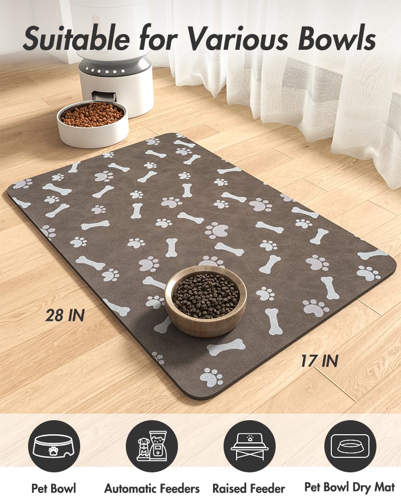 MontVoo-Absorbent Pet Feeding Mat-No Stains Pet Mat for Food and Water Bowl-Quick Dry Cat & Dog Food Mat Water Dispenser Mat-Pet Supplies Mat-Dog Water Bowl Mat for Messy Drinker,（Brown,16"x24"）