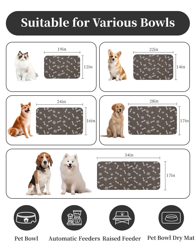 MontVoo-Absorbent Pet Feeding Mat-No Stains Pet Mat for Food and Water Bowl-Quick Dry Cat & Dog Food Mat Water Dispenser Mat-Pet Supplies Mat-Dog Water Bowl Mat for Messy Drinker,（Brown,16"x24"）