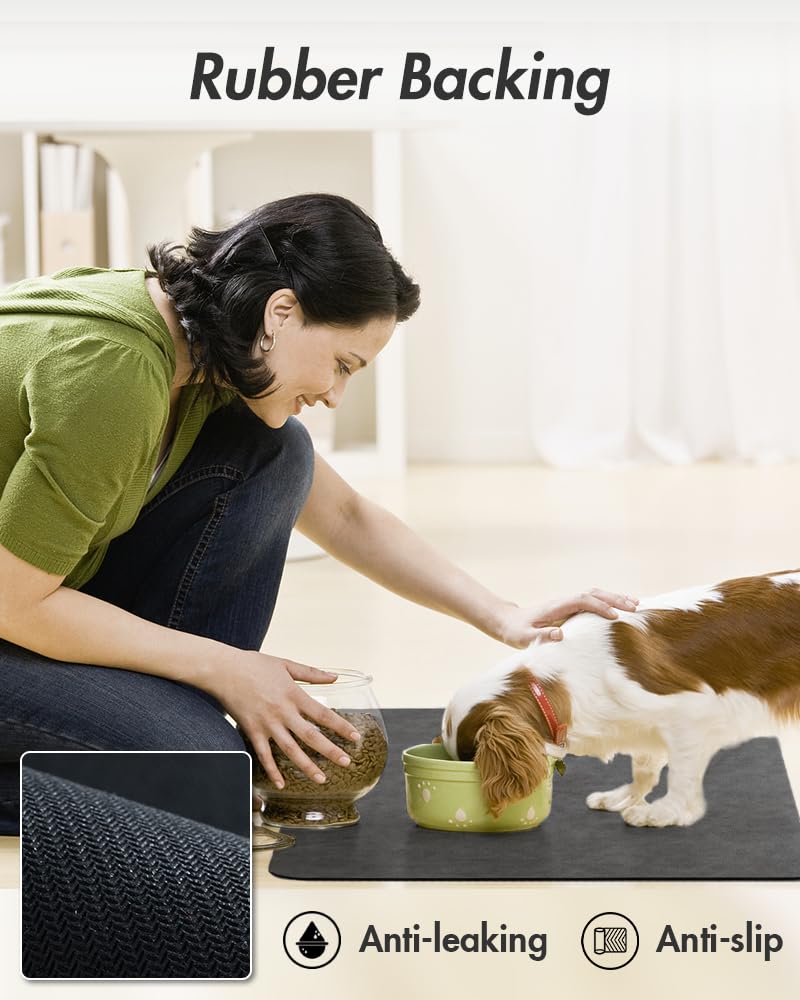 MontVoo-Absorbent Pet Feeding Mat-No Stains Pet Mat for Food and Water Bowl-Quick Dry Cat & Dog Food Mat Water Dispenser Mat-Pet Supplies Mat-Dog Water Bowl Mat for Messy Drinker,（Brown,16"x24"）