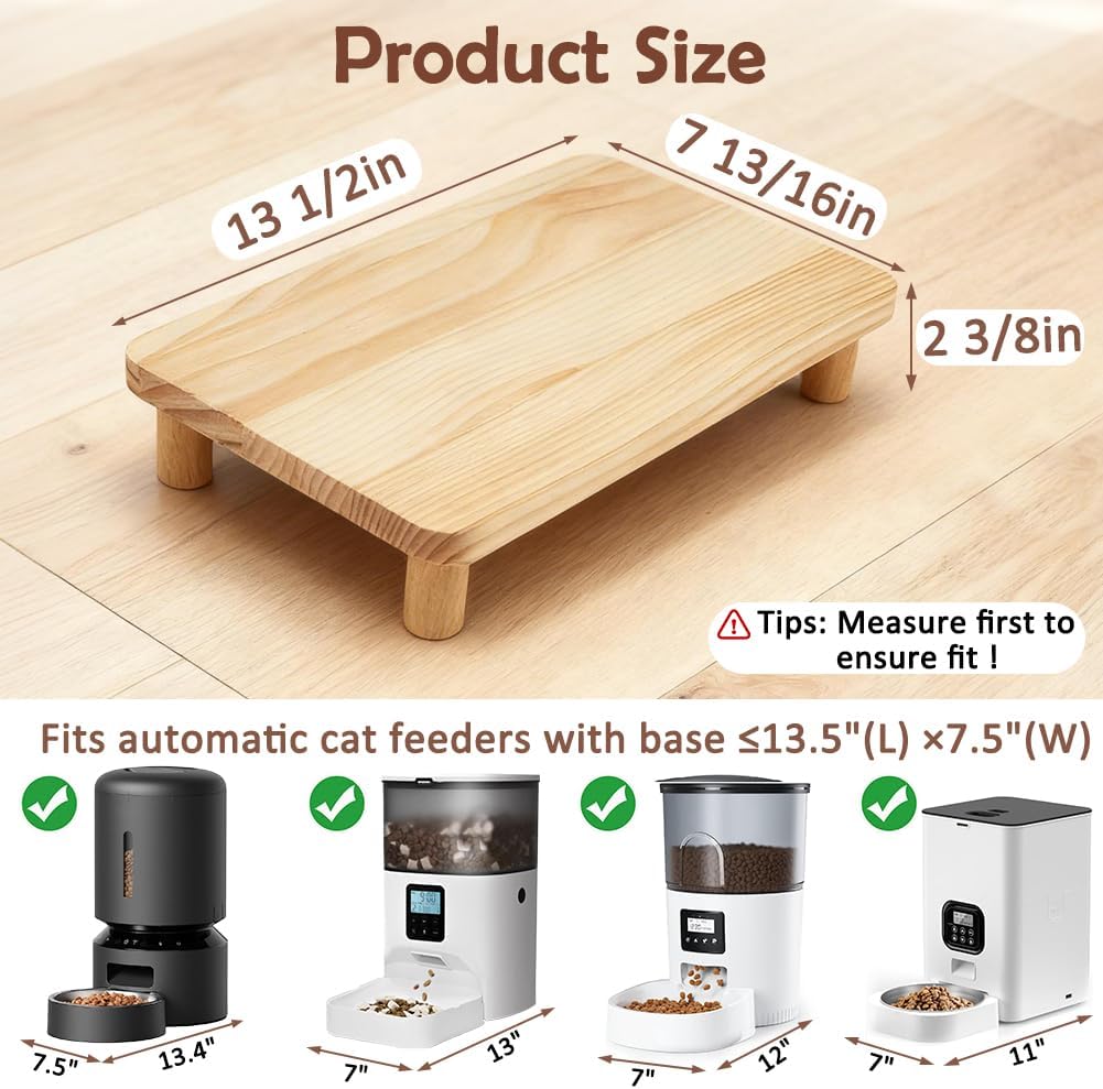 SZEE Cat Food Stand, Elevated Cat Feeder Stand for Automatic Feeder & Bowls | Lifted Cat Food Table Station, Raises Feeder/Bowl by 2 3/8", Relieves Spine and Joints Noticeably on Pets - Solid Pine Wood