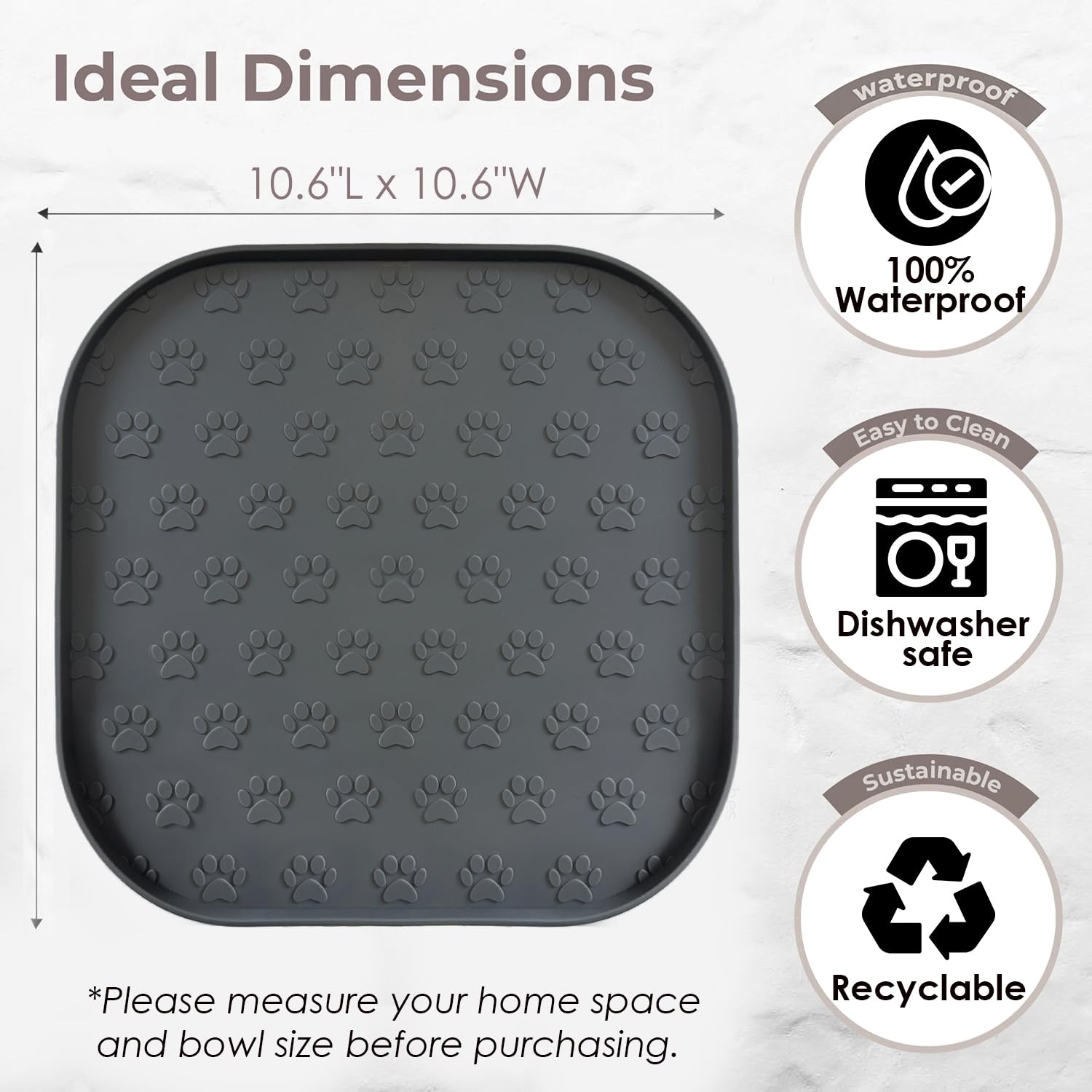 2 Pack Pet Feeding Mats, Waterproof Anti-Slip Placemats for Dog Cat Bowl Silicone Pet Food Mat, Raised Edge Prevent Spills on Floor & Carpet, Dishwasher Safe (2 Black, 11" x 11")