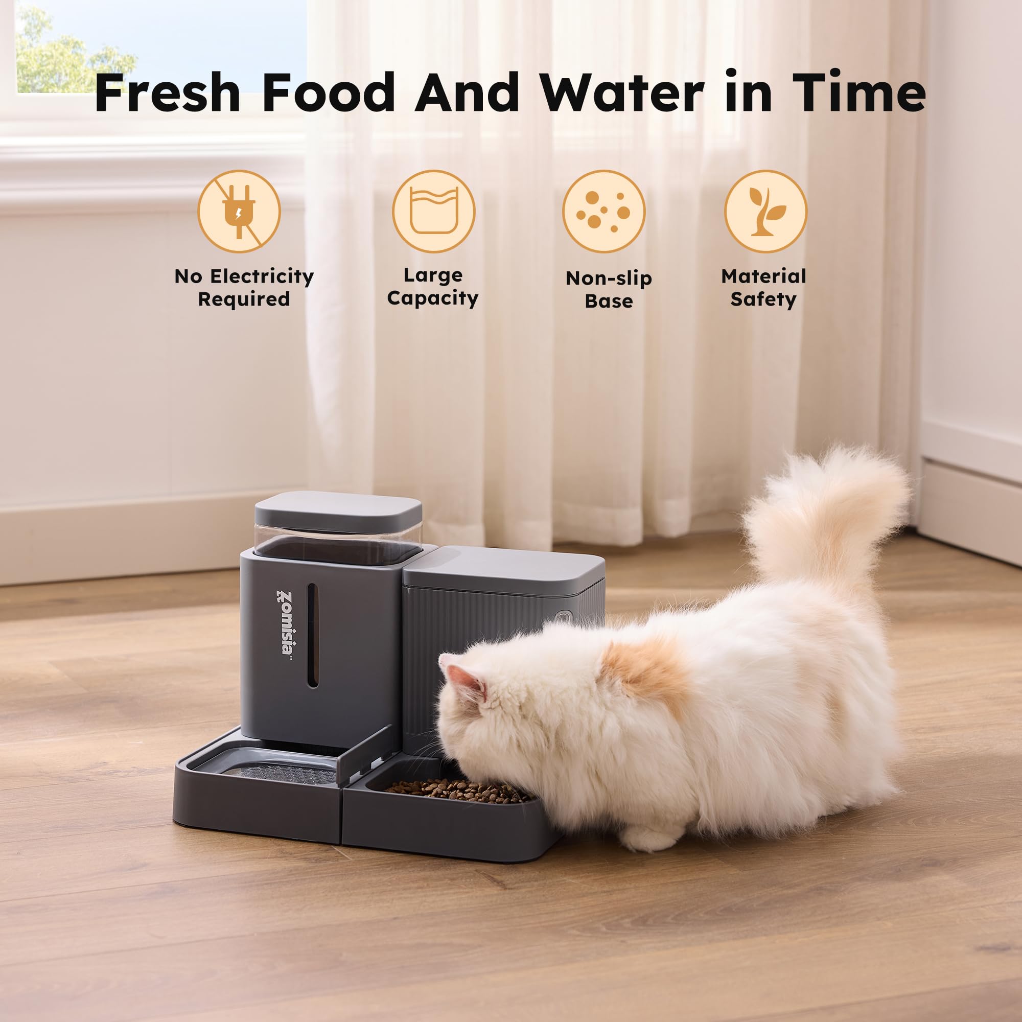 ZOMISIA Automatic Cat Feeder and Water Dispenser Set, 2 in 1 Gravity Cat Food Dispenser with 180 Degree Rotatable, Pet Self Feeding Large Capacity for Small Dogs Puppy Kitten, Black, 0.8 Gallon x 2
