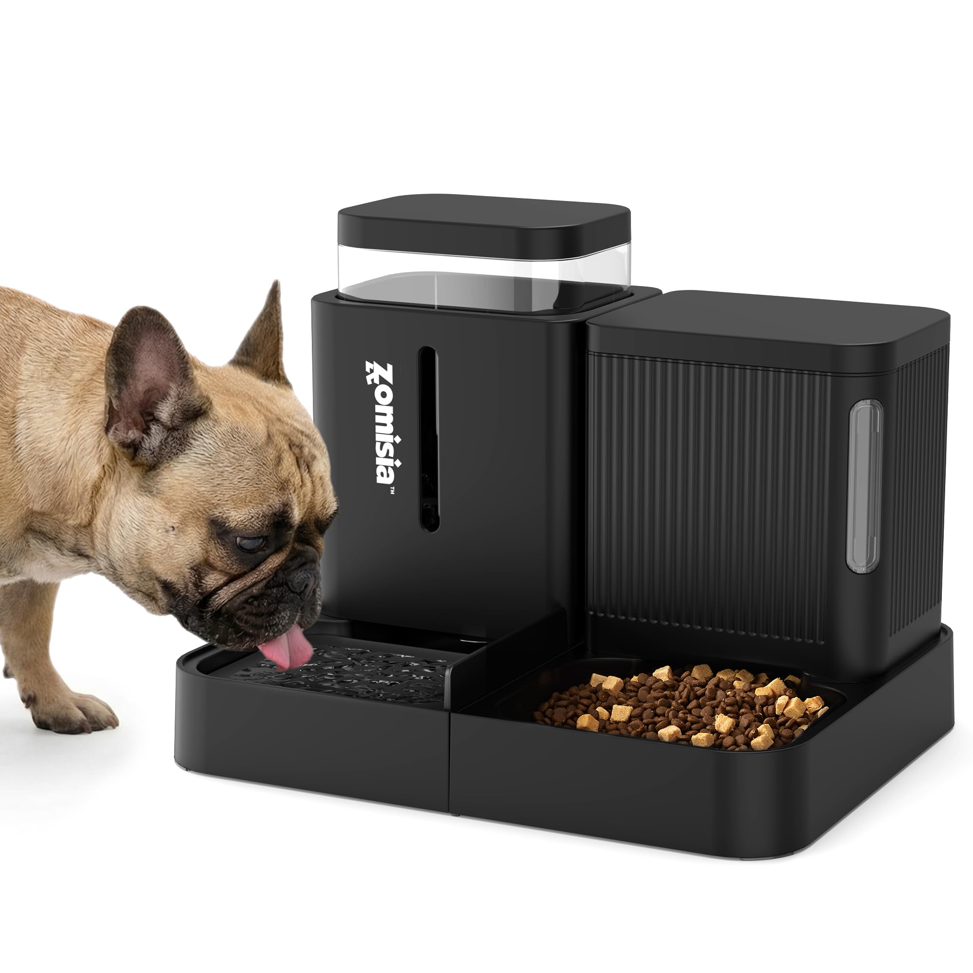 ZOMISIA Automatic Cat Feeder and Water Dispenser Set, 2 in 1 Gravity Cat Food Dispenser with 180 Degree Rotatable, Pet Self Feeding Large Capacity for Small Dogs Puppy Kitten, Black, 0.8 Gallon x 2