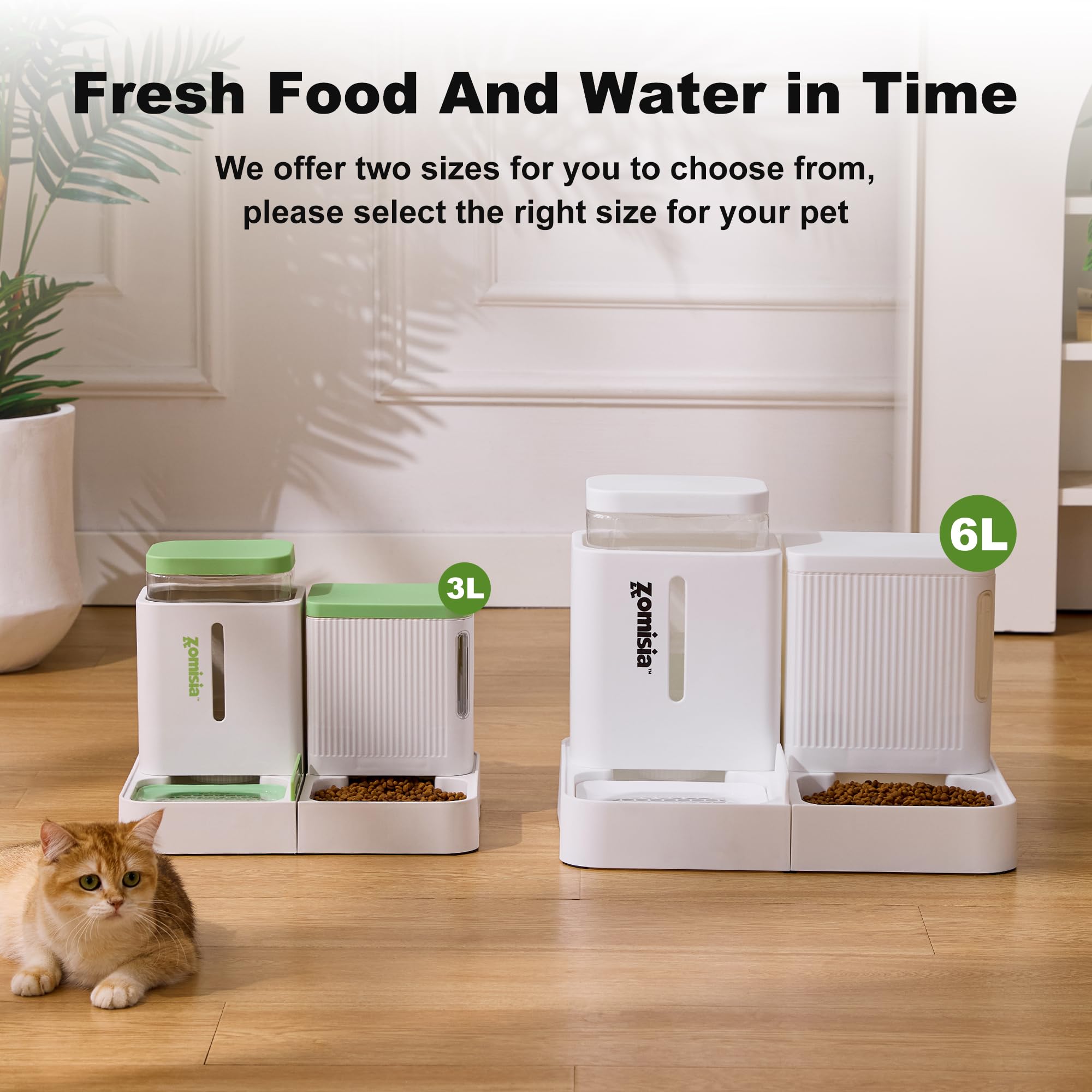 ZOMISIA Automatic Cat Feeder and Water Dispenser Set, 2 in 1 Gravity Cat Food Dispenser with 180 Degree Rotatable, Pet Self Feeding Large Capacity for Small Dogs Puppy Kitten, Black, 0.8 Gallon x 2