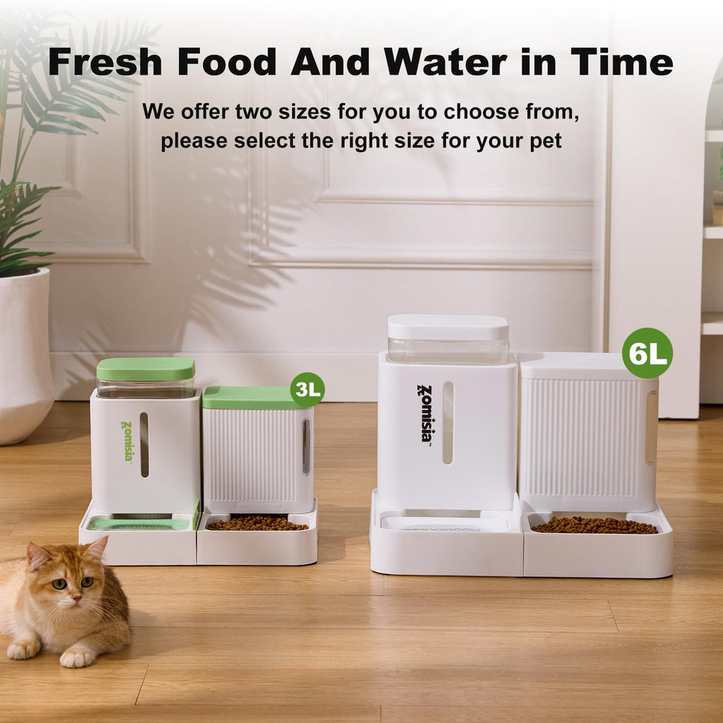 ZOMISIA Automatic Cat Feeder and Water Dispenser Set, 2 in 1 Gravity Cat Food Dispenser with 180 Degree Rotatable, Pet Self Feeding Large Capacity for Small Dogs Puppy Kitten, Black, 0.8 Gallon x 2