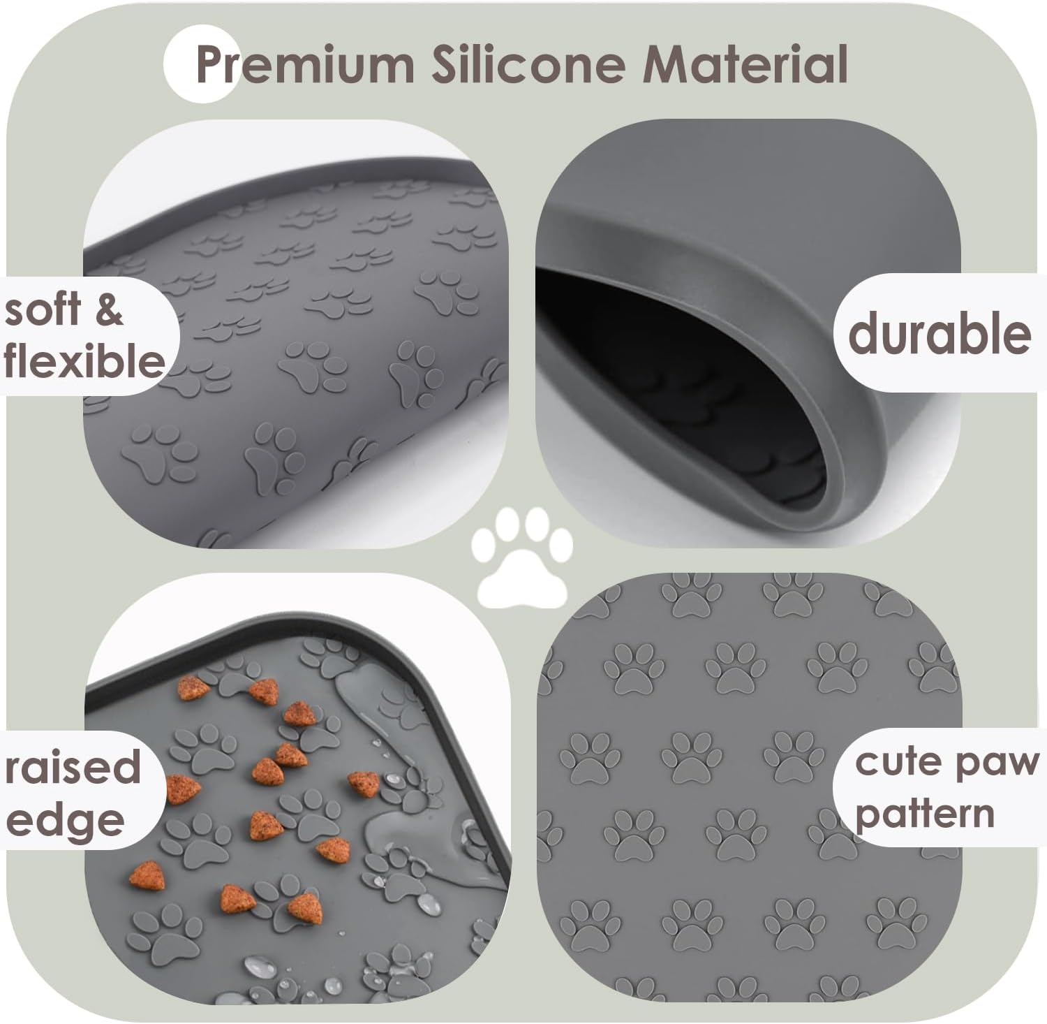 2 Pack Pet Feeding Mats, Waterproof Anti-Slip Placemats for Dog Cat Bowl Silicone Pet Food Mat, Raised Edge Prevent Spills on Floor & Carpet, Dishwasher Safe (2 Black, 11" x 11")