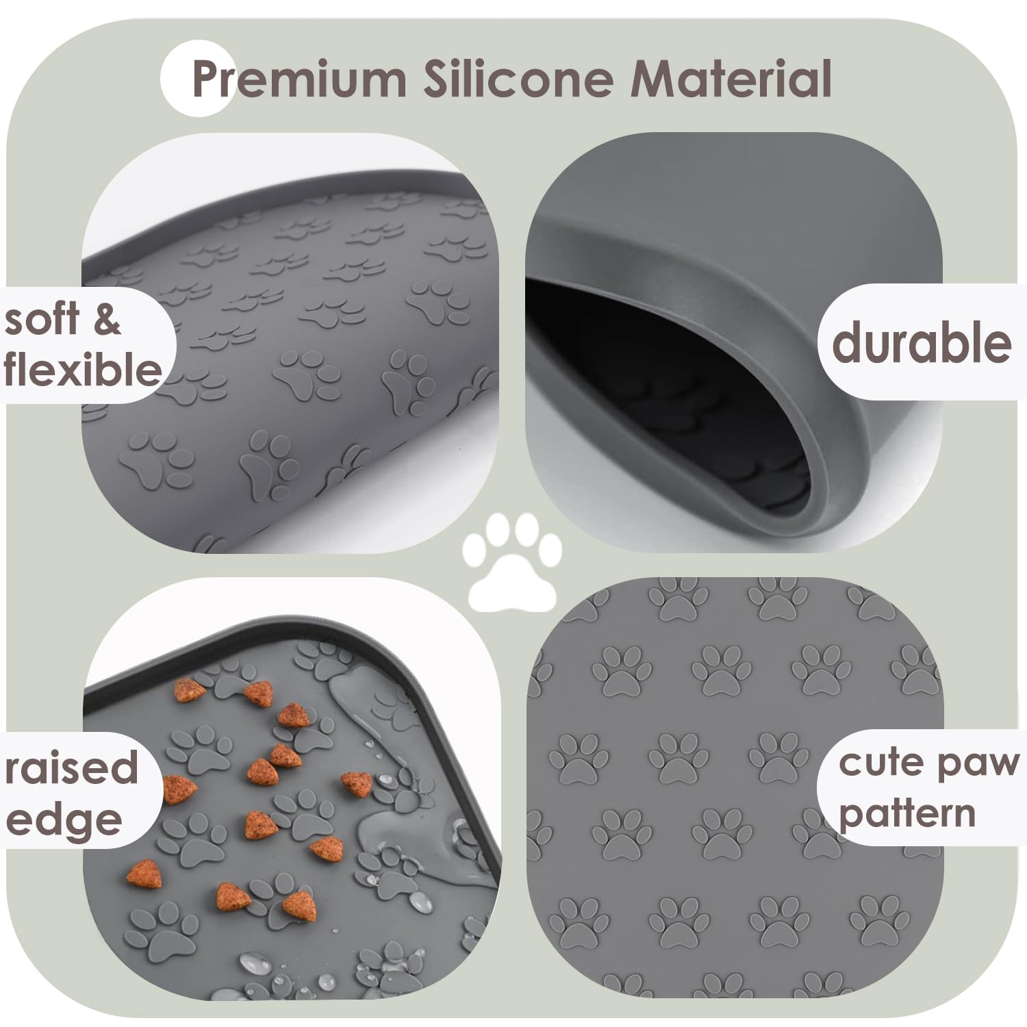 2 Pack Pet Feeding Mats, Waterproof Anti-Slip Placemats for Dog Cat Bowl Silicone Pet Food Mat, Raised Edge Prevent Spills on Floor & Carpet, Dishwasher Safe (2 Black, 11" x 11")