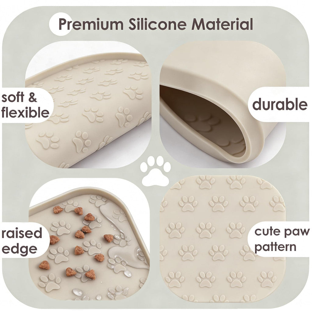 2 Pack Pet Feeding Mats, Waterproof Anti-Slip Placemats for Dog Cat Bowl Silicone Pet Food Mat, Raised Edge Prevent Spills on Floor & Carpet, Dishwasher Safe (2 Black, 11" x 11")