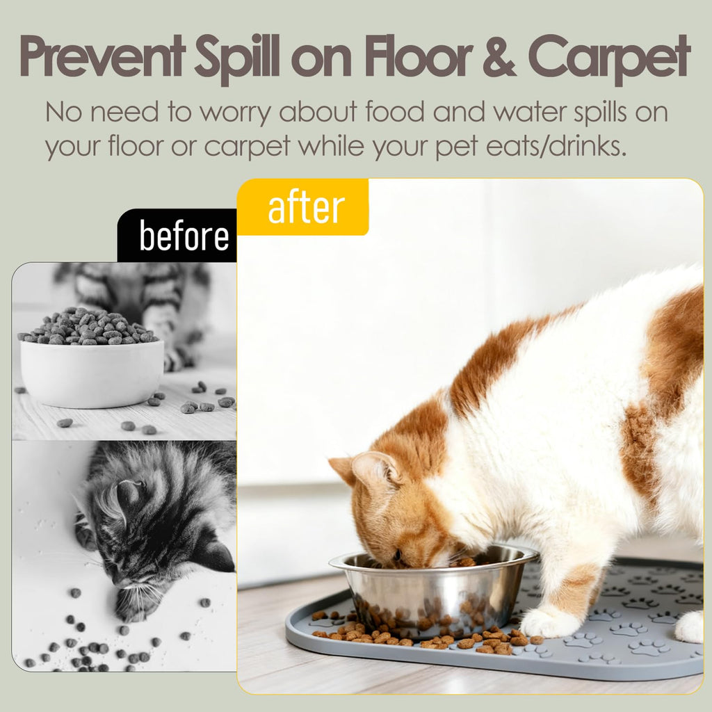 2 Pack Pet Feeding Mats, Waterproof Anti-Slip Placemats for Dog Cat Bowl Silicone Pet Food Mat, Raised Edge Prevent Spills on Floor & Carpet, Dishwasher Safe (2 Black, 11" x 11")