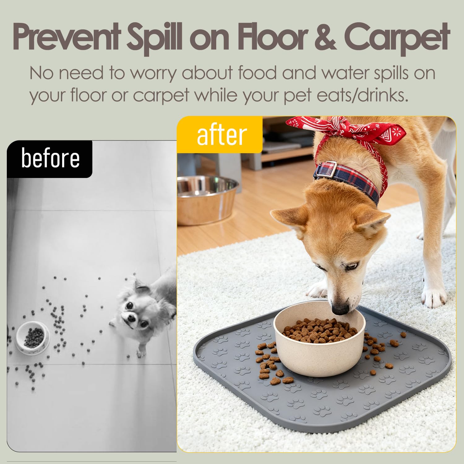 2 Pack Pet Feeding Mats, Waterproof Anti-Slip Placemats for Dog Cat Bowl Silicone Pet Food Mat, Raised Edge Prevent Spills on Floor & Carpet, Dishwasher Safe (2 Black, 11" x 11")