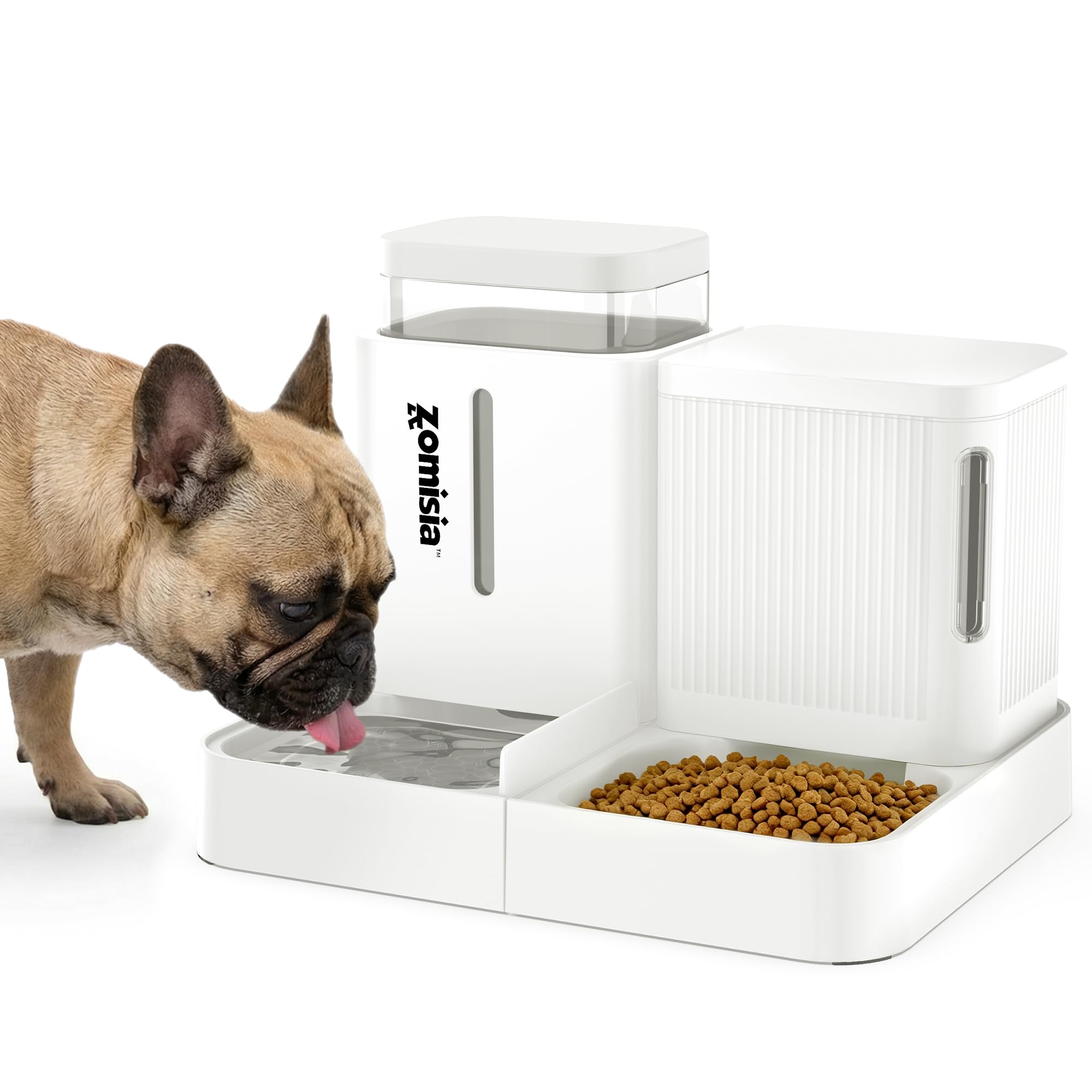 ZOMISIA Automatic Cat Feeder and Water Dispenser Set, 2 in 1 Gravity Cat Food Dispenser with 180 Degree Rotatable, Pet Self Feeding Large Capacity for Small Dogs Puppy Kitten, Black, 0.8 Gallon x 2