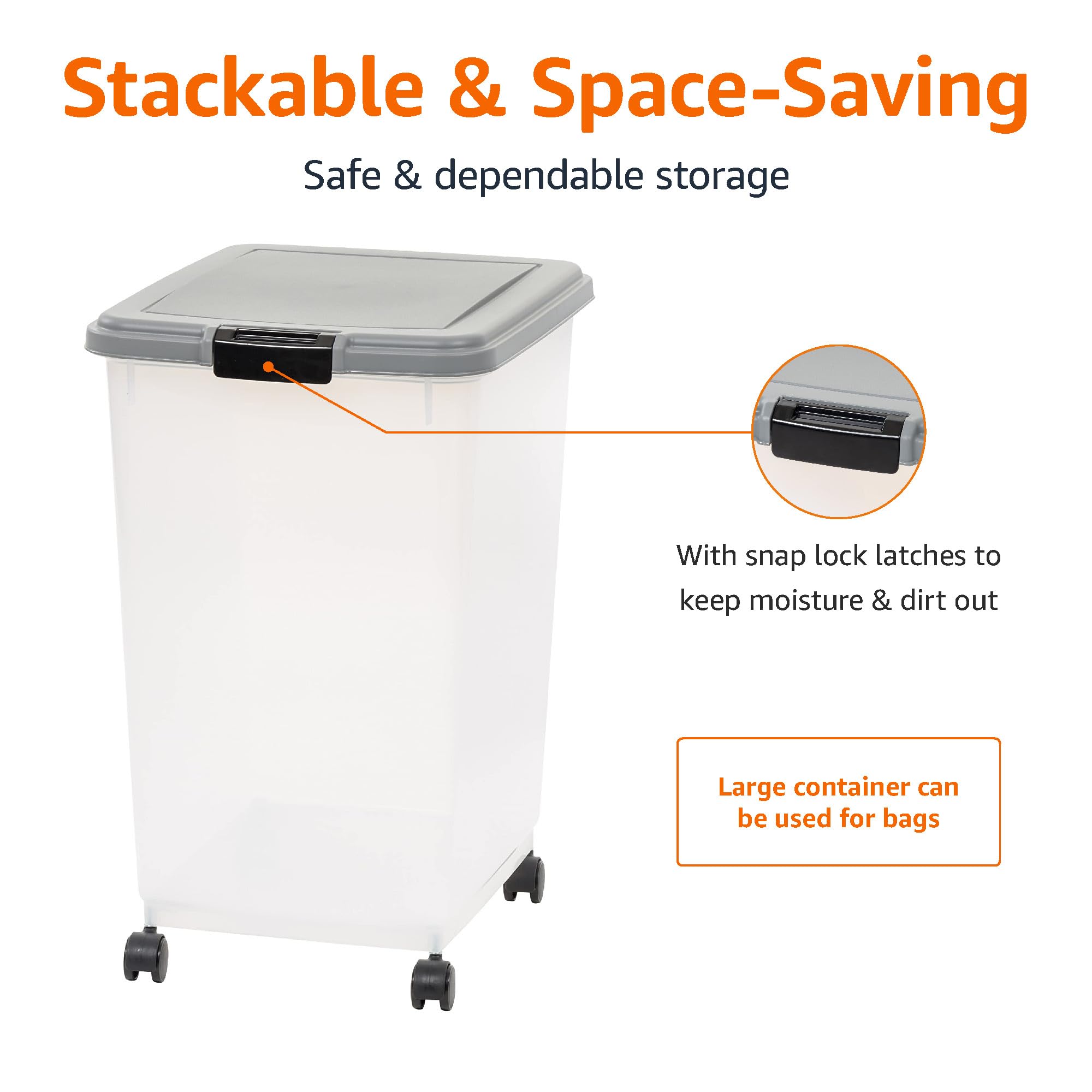 Amazon Basics 3-Piece Airtight Pet Food Storage Container Combo with Scoop, BPA Free, Removable Wheels, 33 QT + 12 QT