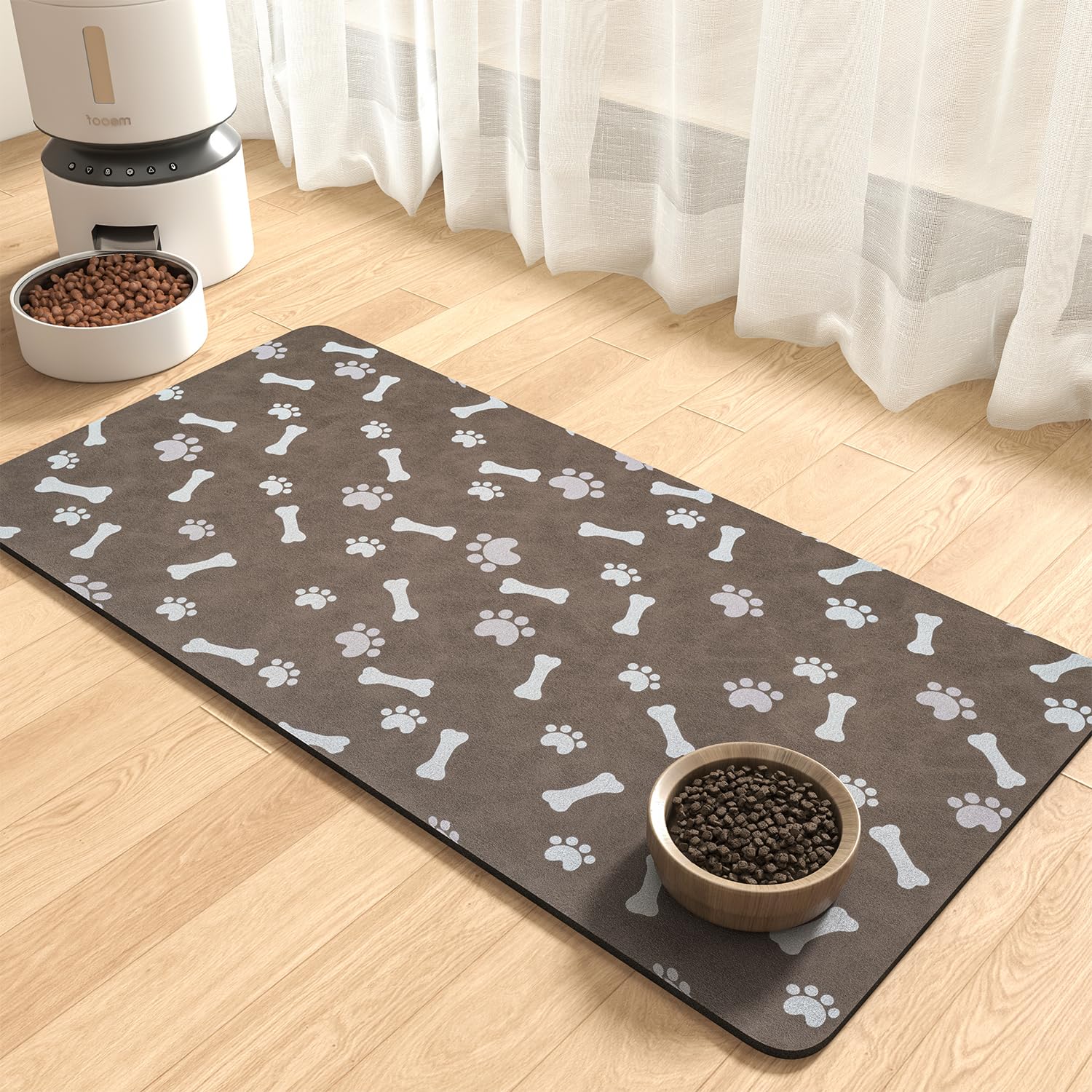 MontVoo-Absorbent Pet Feeding Mat-No Stains Pet Mat for Food and Water Bowl-Quick Dry Cat & Dog Food Mat Water Dispenser Mat-Pet Supplies Mat-Dog Water Bowl Mat for Messy Drinker,（Brown,16"x24"）