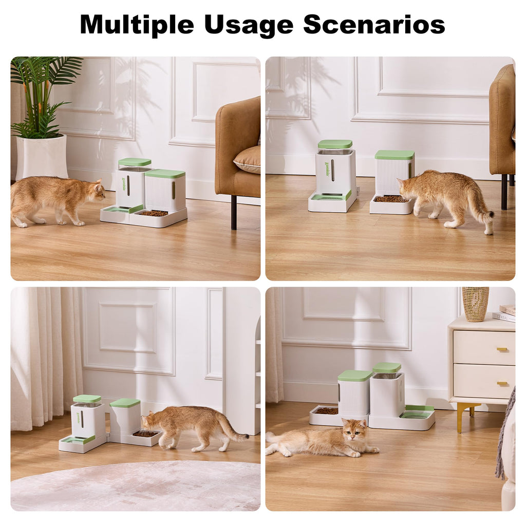 ZOMISIA Automatic Cat Feeder and Water Dispenser Set, 2 in 1 Gravity Cat Food Dispenser with 180 Degree Rotatable, Pet Self Feeding Large Capacity for Small Dogs Puppy Kitten, Black, 0.8 Gallon x 2
