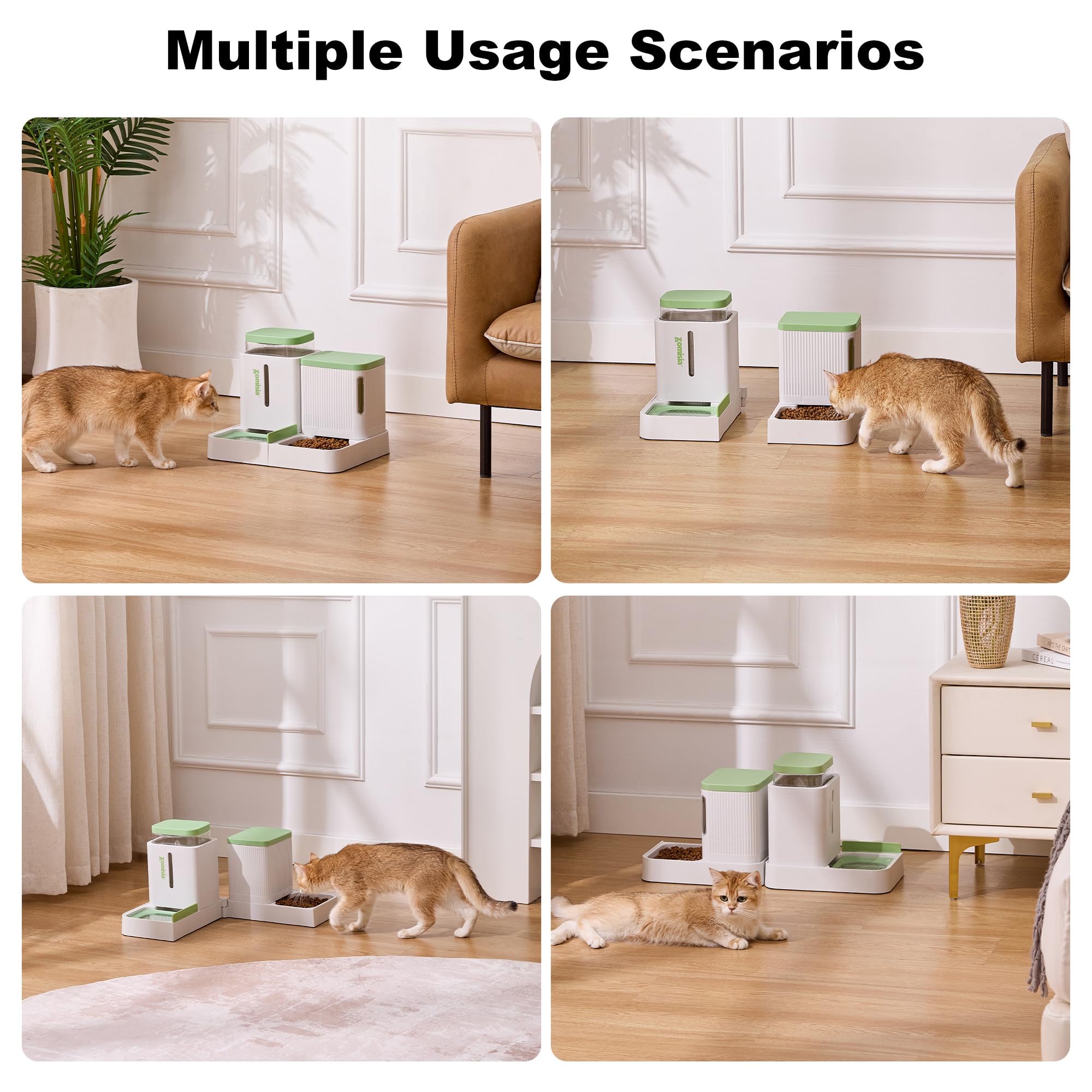 ZOMISIA Automatic Cat Feeder and Water Dispenser Set, 2 in 1 Gravity Cat Food Dispenser with 180 Degree Rotatable, Pet Self Feeding Large Capacity for Small Dogs Puppy Kitten, Black, 0.8 Gallon x 2