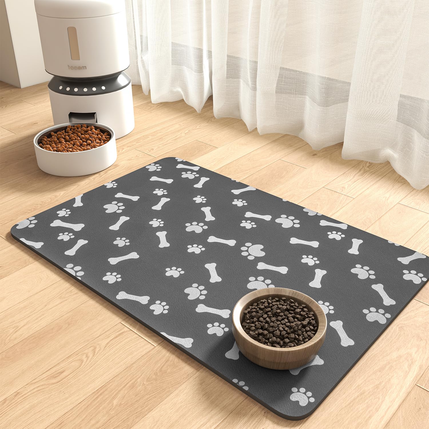 MontVoo-Absorbent Pet Feeding Mat-No Stains Pet Mat for Food and Water Bowl-Quick Dry Cat & Dog Food Mat Water Dispenser Mat-Pet Supplies Mat-Dog Water Bowl Mat for Messy Drinker,（Brown,16"x24"）
