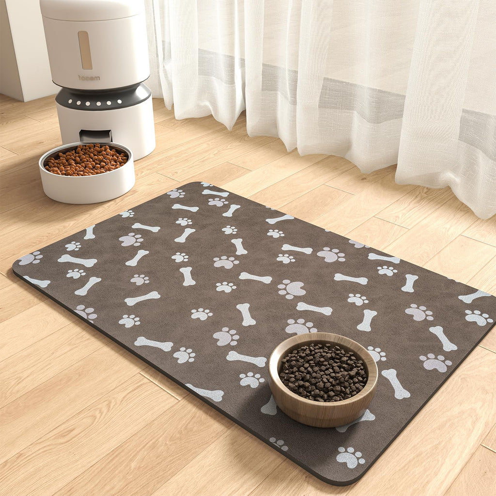 MontVoo-Absorbent Pet Feeding Mat-No Stains Pet Mat for Food and Water Bowl-Quick Dry Cat & Dog Food Mat Water Dispenser Mat-Pet Supplies Mat-Dog Water Bowl Mat for Messy Drinker,（Brown,16"x24"）