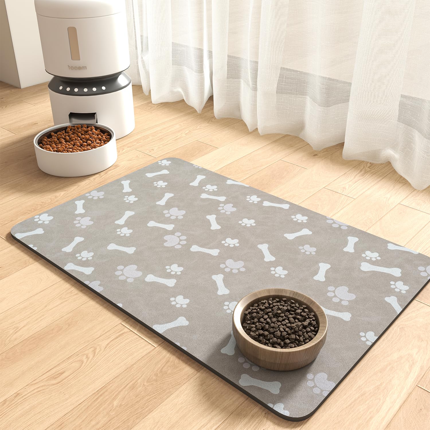 MontVoo-Absorbent Pet Feeding Mat-No Stains Pet Mat for Food and Water Bowl-Quick Dry Cat & Dog Food Mat Water Dispenser Mat-Pet Supplies Mat-Dog Water Bowl Mat for Messy Drinker,（Brown,16"x24"）