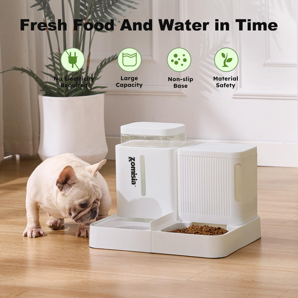 ZOMISIA Automatic Cat Feeder and Water Dispenser Set, 2 in 1 Gravity Cat Food Dispenser with 180 Degree Rotatable, Pet Self Feeding Large Capacity for Small Dogs Puppy Kitten, Black, 0.8 Gallon x 2