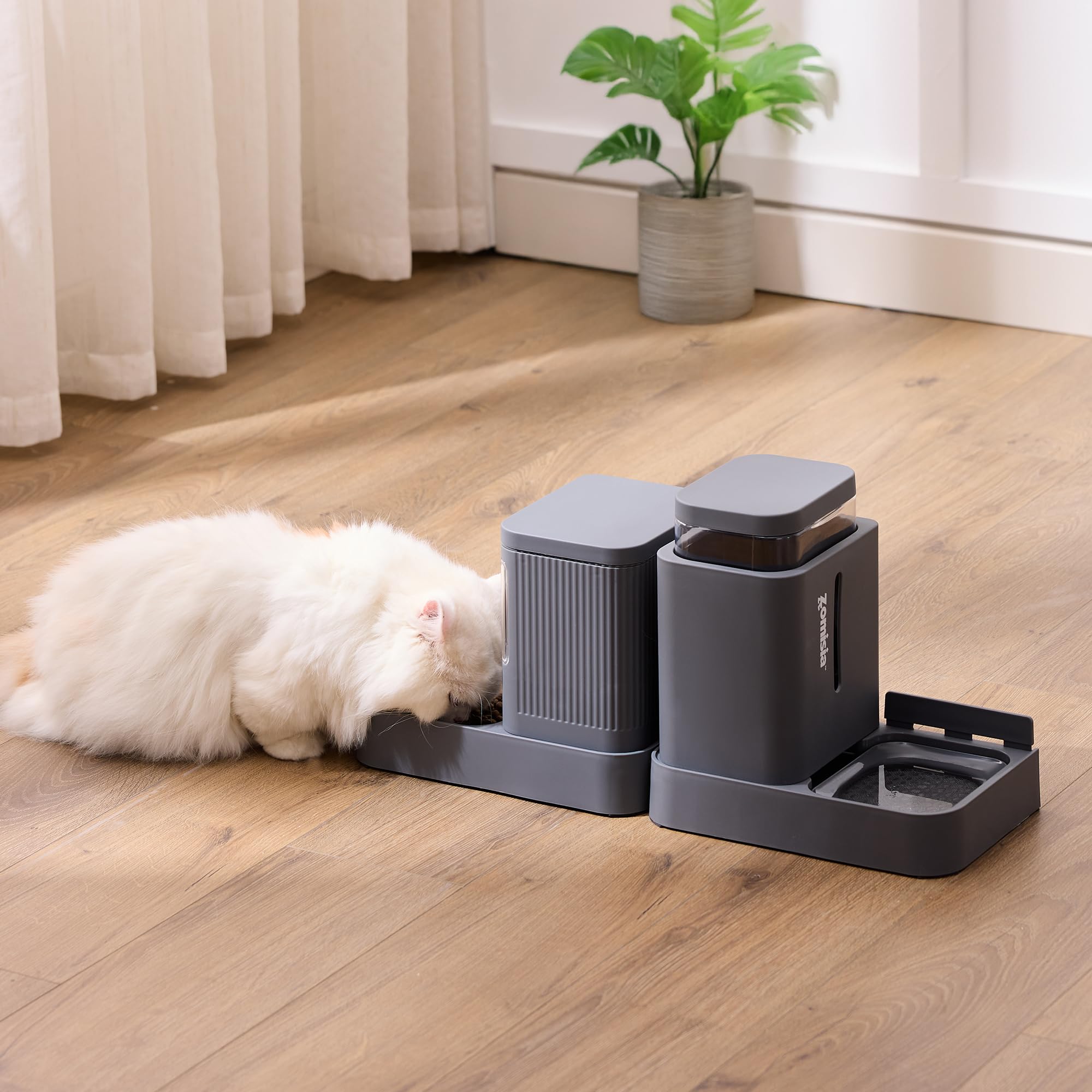 ZOMISIA Automatic Cat Feeder and Water Dispenser Set, 2 in 1 Gravity Cat Food Dispenser with 180 Degree Rotatable, Pet Self Feeding Large Capacity for Small Dogs Puppy Kitten, Black, 0.8 Gallon x 2